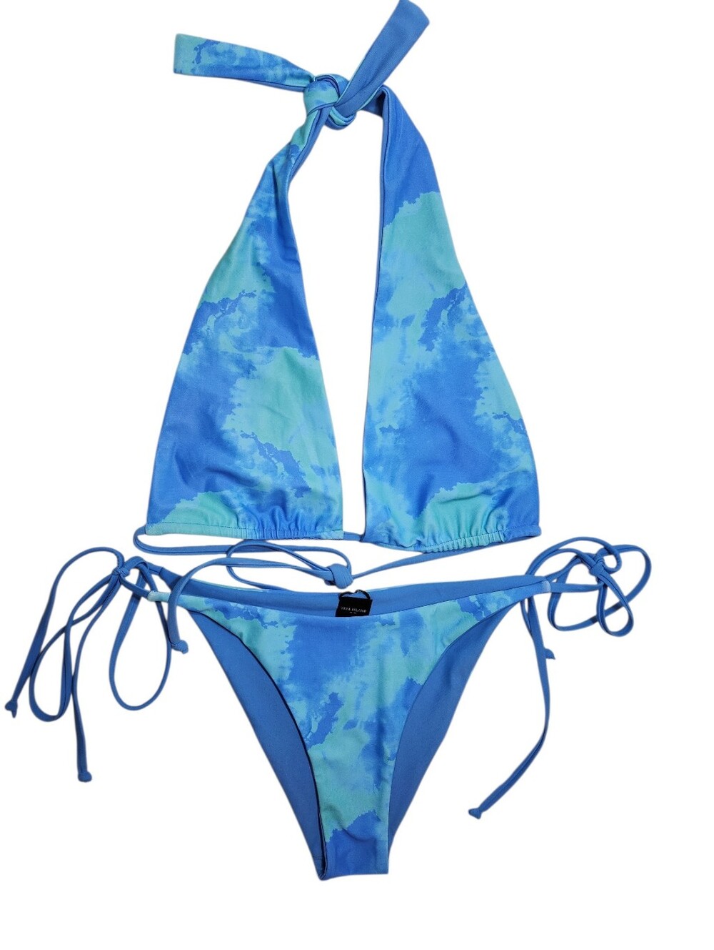 Vaya Island Marley Reversible Top (Blue/Turquoise Tie-Dye Halter String Bikini L